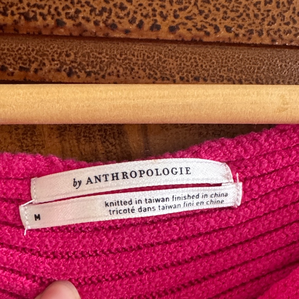 Anthropologie Hot Pink Ribbed Off-the-Shoulder Sweater - Picture 2 of 3